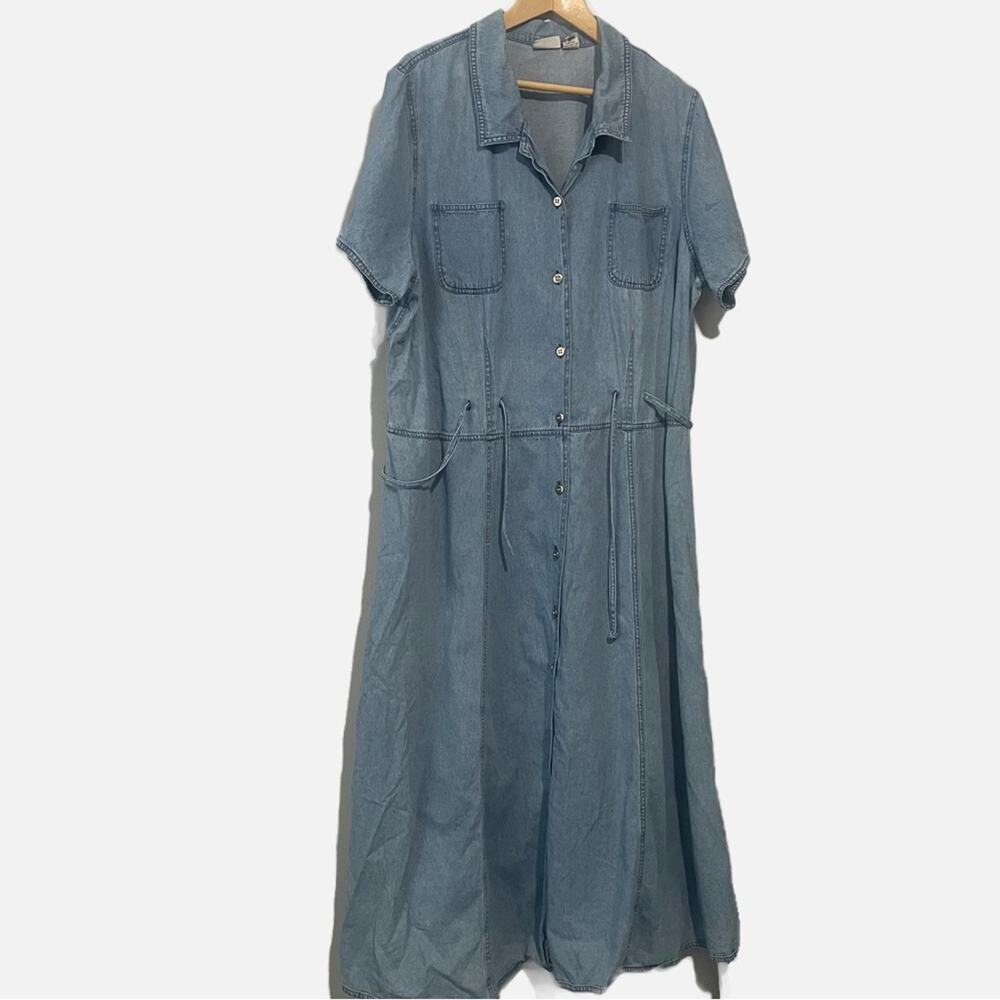 Newport News blue denim maxi dress size 22W button down short sleeve casual